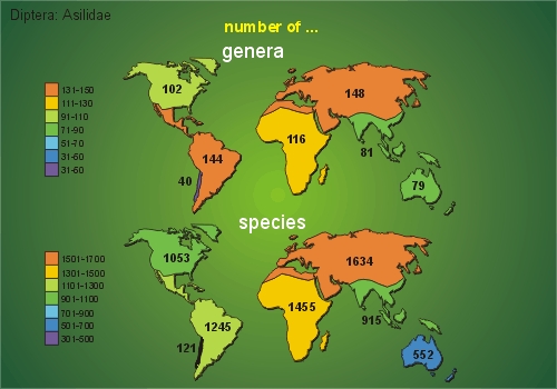 Distribution of the genera and species